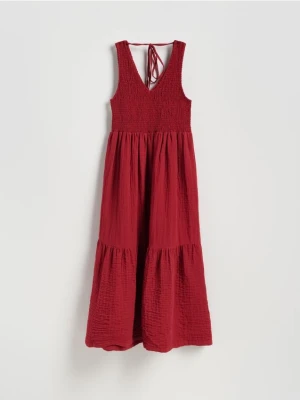 Reserved - Sukienka midi z muślinu - bordowy