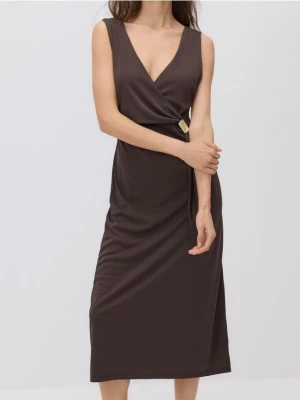 Reserved - Sukienka midi z ozdobnym detalem - brązowy