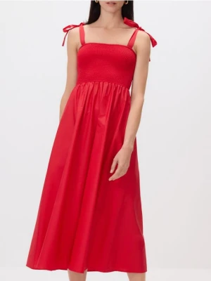 Reserved - Sukienka midi z wiązaniami - czerwony