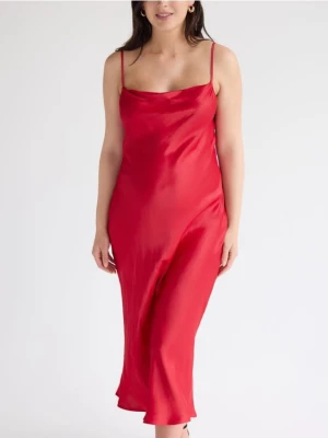Reserved - Sukienka midi z wiskozą - czerwony