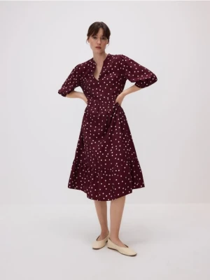 Reserved - Sukienka midi z wiskozy - bordowy