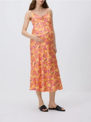 Reserved - Sukienka midi z wiskozy - jasnożółty