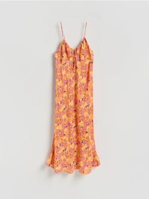 Reserved - Sukienka midi z wiskozy - jasnożółty