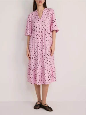 Reserved - Sukienka midi z wiskozy - różowy