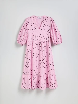 Reserved - Sukienka midi z wiskozy - różowy