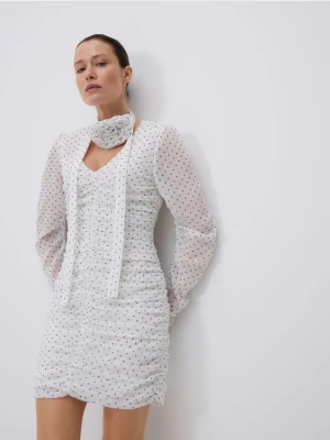 Reserved - Sukienka mini w groszki - złamana biel