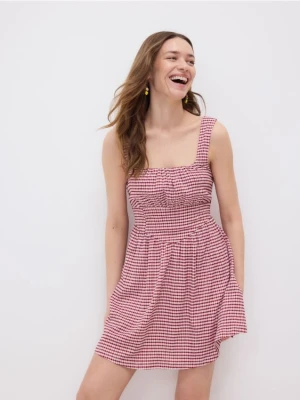 Reserved - Sukienka mini w kratę vichy - bordowy