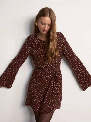 Reserved - Sukienka mini w kropki - brązowy