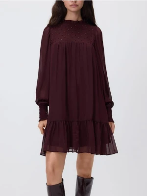 Reserved - Sukienka mini z aplikacjami - bordowy