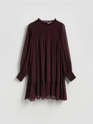 Reserved - Sukienka mini z aplikacjami - bordowy