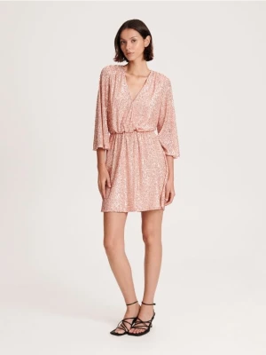 Reserved - Sukienka mini z cekinami - pastelowy róż