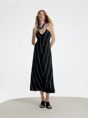 Reserved - Sukienka mini z dodatkiem lnu - czarny