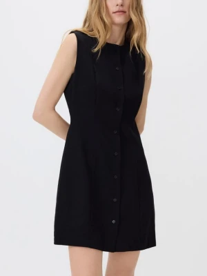 Reserved - Sukienka mini z dodatkiem lnu - czarny