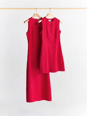 Reserved - Sukienka mini z dodatkiem lnu - czerwony