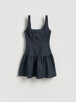 Reserved - Sukienka mini z falbaną - granatowy