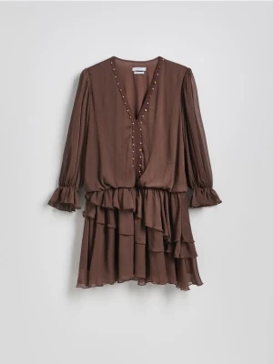 Reserved - Sukienka mini z falbanami - brązowy