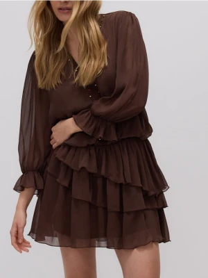 Reserved - Sukienka mini z falbanami - brązowy