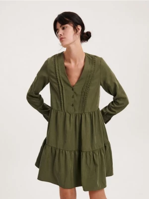 Reserved - Sukienka mini z falbanami - zielony