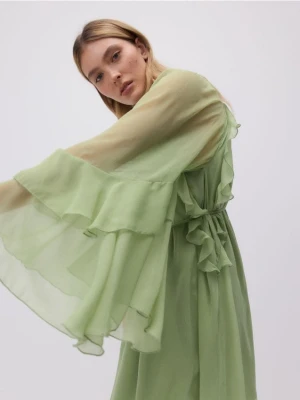 Reserved - Sukienka mini z falbanami - oliwkowy