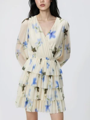 Reserved - Sukienka mini z falbanami - wielobarwny