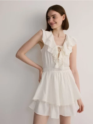 Reserved - Sukienka mini z falbanami - złamana biel