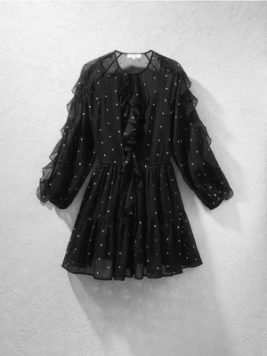 Reserved - Sukienka mini z falbanką - czarny