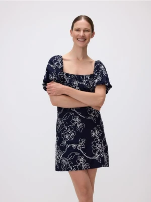 Reserved - Sukienka mini z haftem - granatowy
