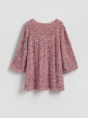 Reserved - Sukienka mini z kokardą - pastelowy róż