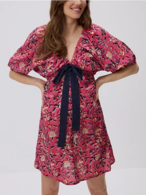 Reserved - Sukienka mini z kokardą - wielobarwny