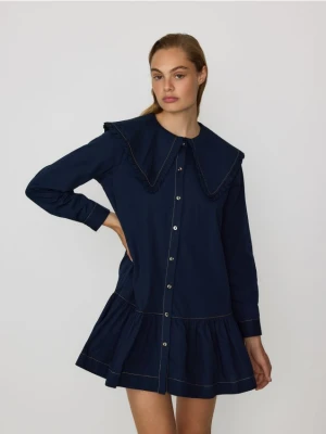 Reserved - Sukienka mini z kołnierzykiem - granatowy