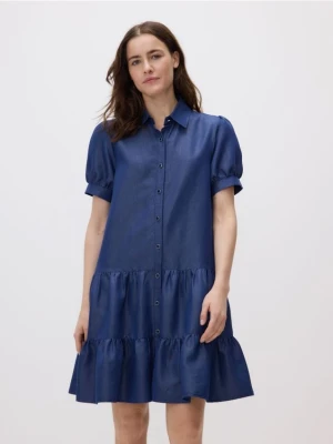 Reserved - Sukienka mini z kołnierzykiem - niebieski
