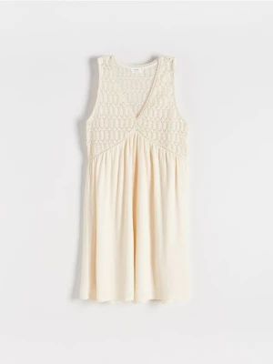 Reserved - Sukienka mini z koronką - kremowy