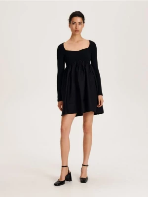 Reserved - Sukienka mini z łączonych materiałów - czarny