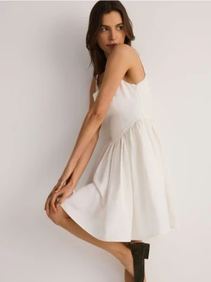 Reserved - Sukienka mini z lnem - biały