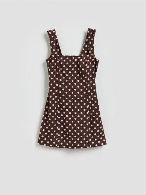 Reserved - Sukienka mini z lnem - ciemnobrązowy