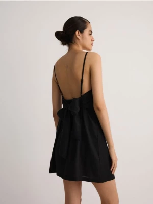 Reserved - Sukienka mini z lnem - czarny