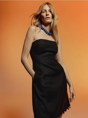 Reserved - Sukienka mini z lnem - czarny