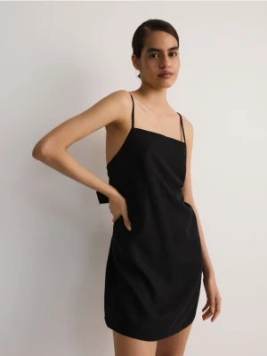 Reserved - Sukienka mini z lnem - czarny