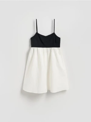 Reserved - Sukienka mini z lnem - złamana biel