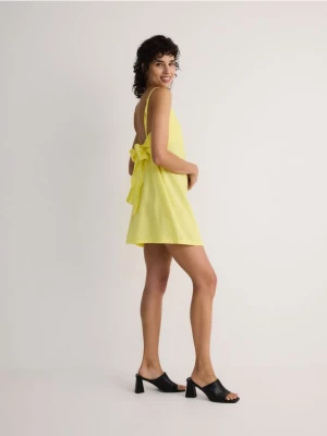 Reserved - Sukienka mini z lnem - żółty