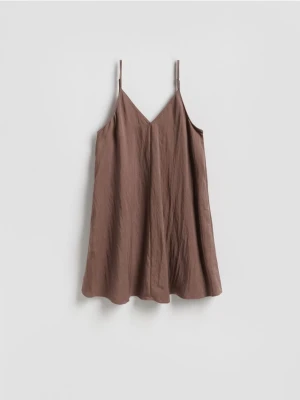 Reserved - Sukienka mini z lyocellem - brązowy