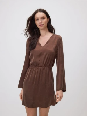 Reserved - Sukienka mini z lyocellem - ciemnobrązowy