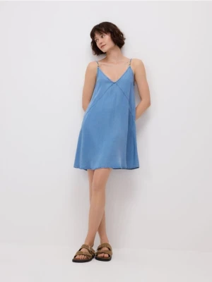 Reserved - Sukienka mini z lyocellu - niebieski