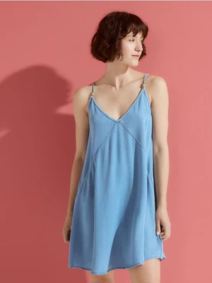 Reserved - Sukienka mini z lyocellu - niebieski