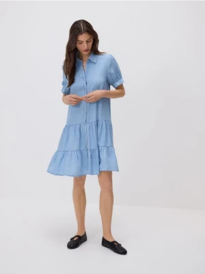Reserved - Sukienka mini z lyocellu - niebieski