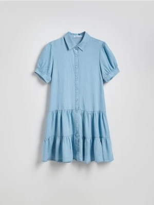 Reserved - Sukienka mini z lyocellu - niebieski