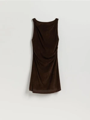 Reserved - Sukienka mini z marszczeniem - ciemnobrązowy