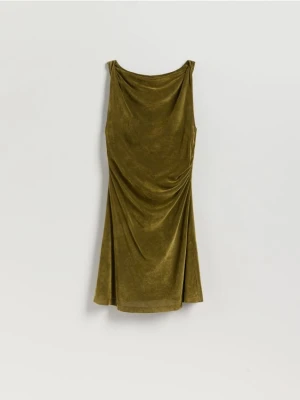 Reserved - Sukienka mini z marszczeniem - ciemnozielony