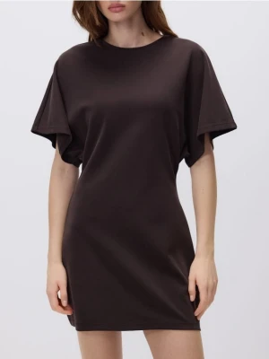 Reserved - Sukienka mini z modalem - ciemnobrązowy