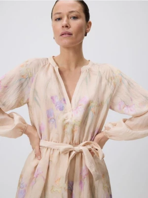 Reserved - Sukienka mini z modalem - kremowy